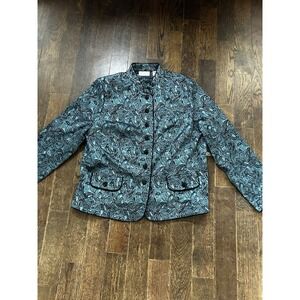 Vintage Studio Works Large Women Blazer XL blue paisley embelished Button Up NWT